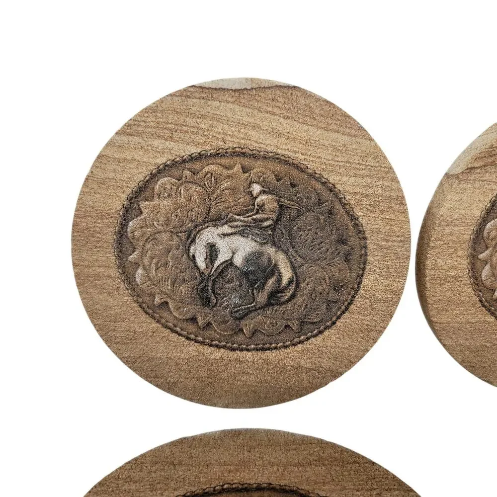 4 Thirstystone Natural Sandstone Coasters Western Bucking Bronco Cowboy 4